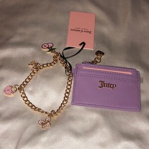 Juicy Couture Lavender Charm Faux Leather Card Case Wrist Strap With Charms NWT